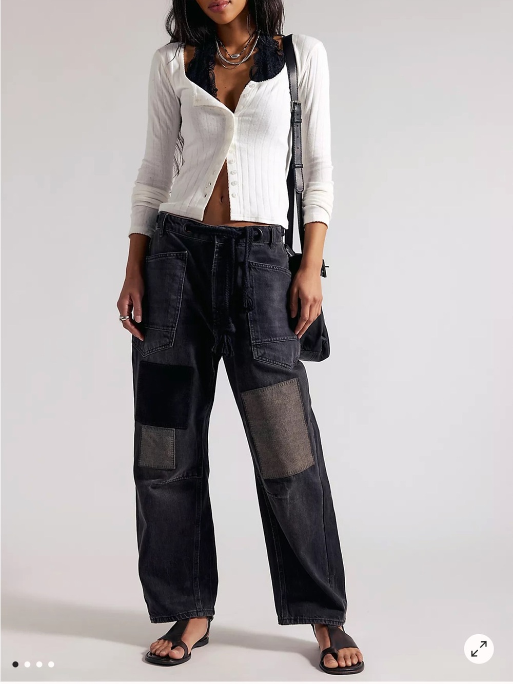 Free People We The Free Black Washed Jeans with Rope Drawstring